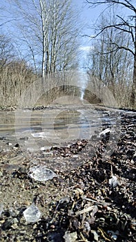 Macadam road at winter