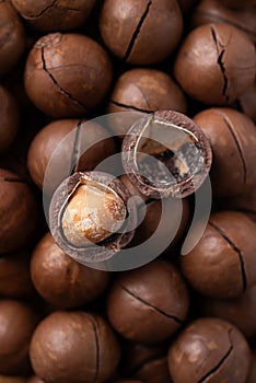 Macadamia nuts texture background, Top view