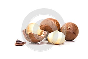Macadamia nuts on white background photo