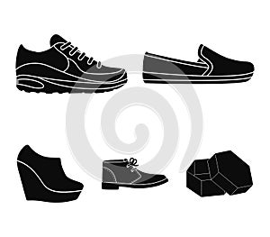 Macadoles on the sole, sneakers with laces, men`s shoes at the outfits, women`s low shoes on a high platform. Shoes set