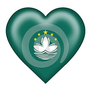 Macao flag heart button with clipping path