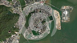 Macao outlined. Low-res satellite