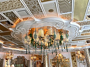 Macao Wing Lei Palace Dim Sum Restaurant Ceiling Lights Lamps Macau Cotai Wynn Palace Hotel Resort Interior Design Art Deco Luxury