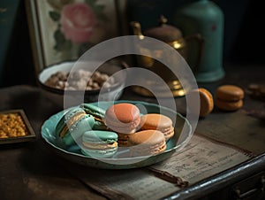 macaron colorful pastel bakery food shot background sweet pastry