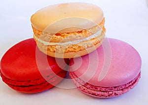 Macaron is a French confection of egg whites, powdered sugar, granulated sugar, ground almonds and food coloring. R