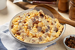 Macaroni and cheese with bacon pieces