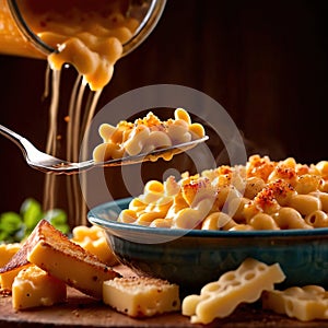 Macaroni and cheese, creamy pasta comfort food home cooking dish