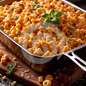 Macaroni and cheese, creamy pasta comfort food home cooking dish photo