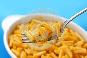 Macaroni and cheese on a fork