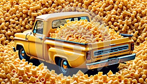 Macaroni cheese full pickup truck load farm food harvest cartoon