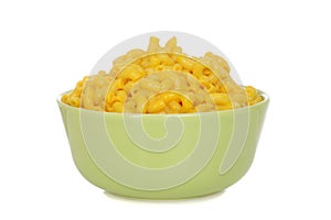 Macaroni and cheese in green bowl