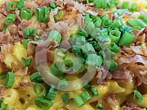 Macaroni and cheese loaded with bacon and scallions
