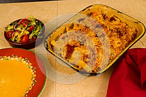 Macaroni Cheese or Mac and Cheese with salad.