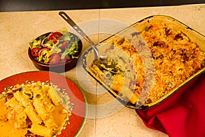 Macaroni Cheese or Mac and Cheese with salad.