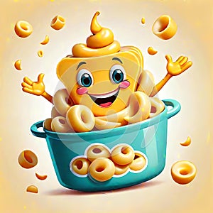 Macaroni cheese wedge dish bowl smiling delicious