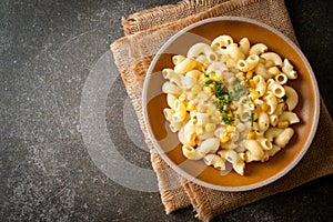 Macaroni creamy corn cheese on plate