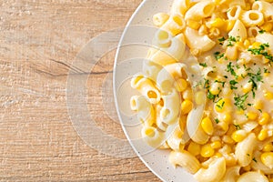 Macaroni creamy corn cheese on plate