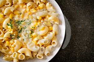 Macaroni creamy corn cheese on plate