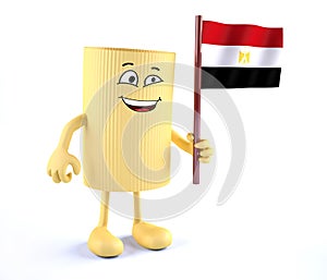 Macaroni pasta with arms, legs and Egyptian flag on hand