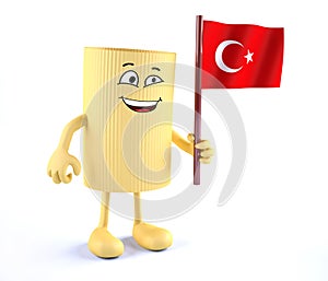 Macaroni pasta with arms, legs and Turkish flag on hand