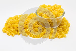 Macaroni pasta close up on glass blow