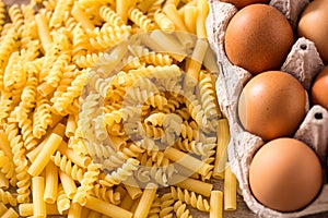 Macaroni Pasta and fresh eggs