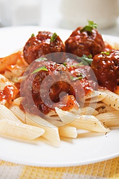 Macaroni pasta with meatballs