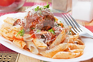 Macaroni pasta with meatballs