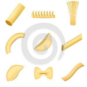 Macaroni pasta spaghetti mockup set, realistic style