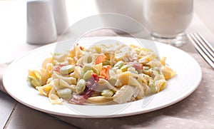 Macaroni with vegetables and meat