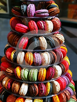 Macarons colorful on a cakestand