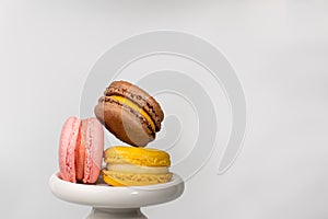 Macarons concept on white background