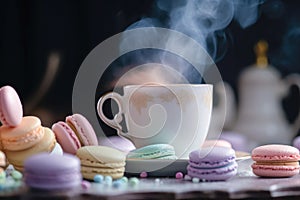 Macarons with Cup of tea. Ai generated