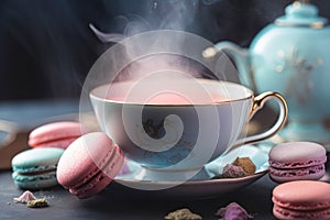 Macarons with Cup of tea. Ai generated