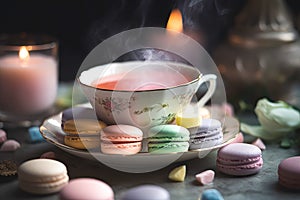 Macarons with Cup of tea. Ai generated