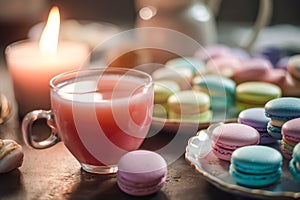 Macarons with Cup of tea. Ai generated