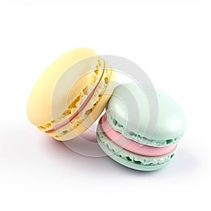 Macarons macaroons isolated on white background, cream pastel chic cafe dessert, sweet food and holiday cake for luxury