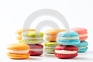 Macarons on white background