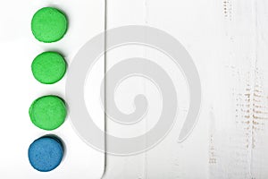Macarons on white backgrount. Top view.