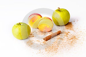 Macaroon cookies with apple and cinnamon flavor on a white background
