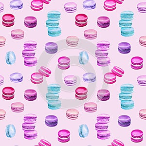 macaroon, sweets pink seamless pattern, watercolor illustrations