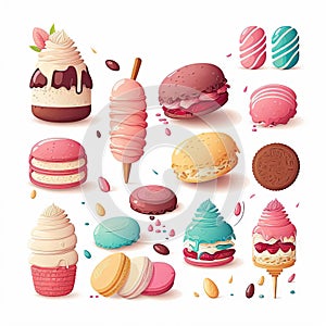 macaroon, sweets, white background, vector illustration, Made by AI,Artificial intelligence