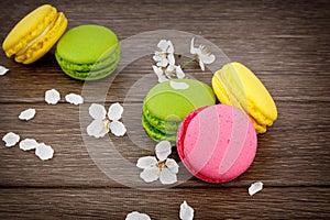 Macaroon on wooden & flowers