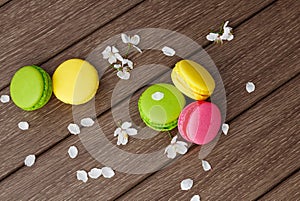 Macaroon on wooden & flowers