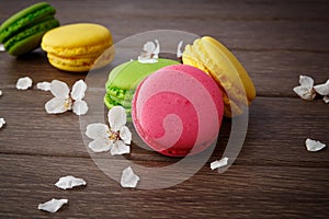 Macaroon on wooden & flowers