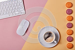 Macaroons, coffee  and computer keyboard photo