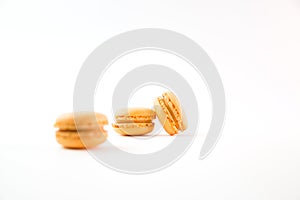 Macaroons isolated on white background top, color macaroons, selective focus