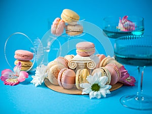 Macaroons over a blue background