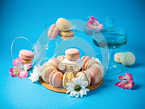 Macaroons over a blue background