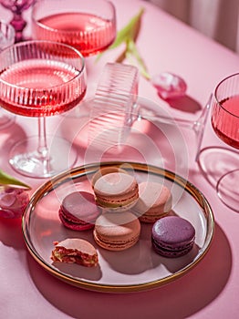Macaroons over a pink background